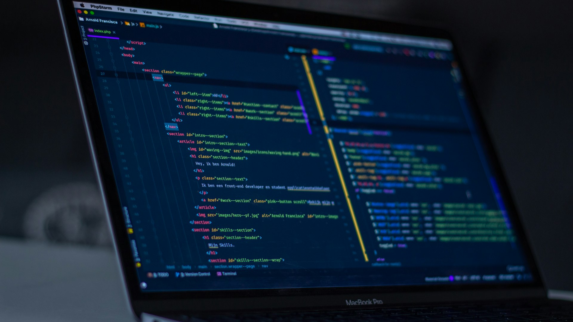 Source code on screen
